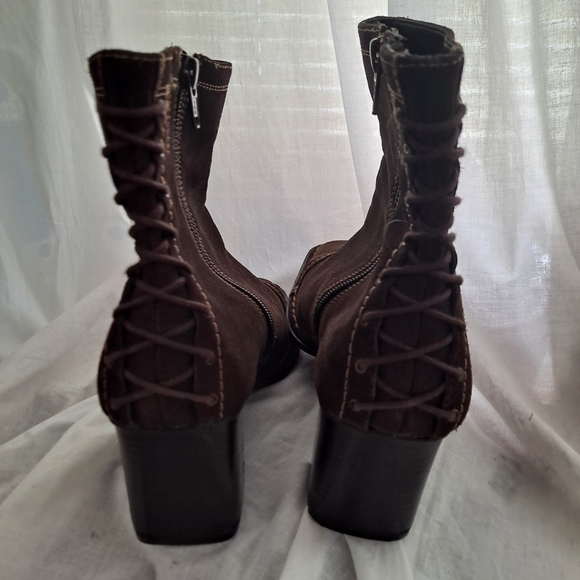 Gino Ventori Italian Suede Ankle Boots Size 40 Woven Square Toe Chunky Heels - Picture 7 of 16